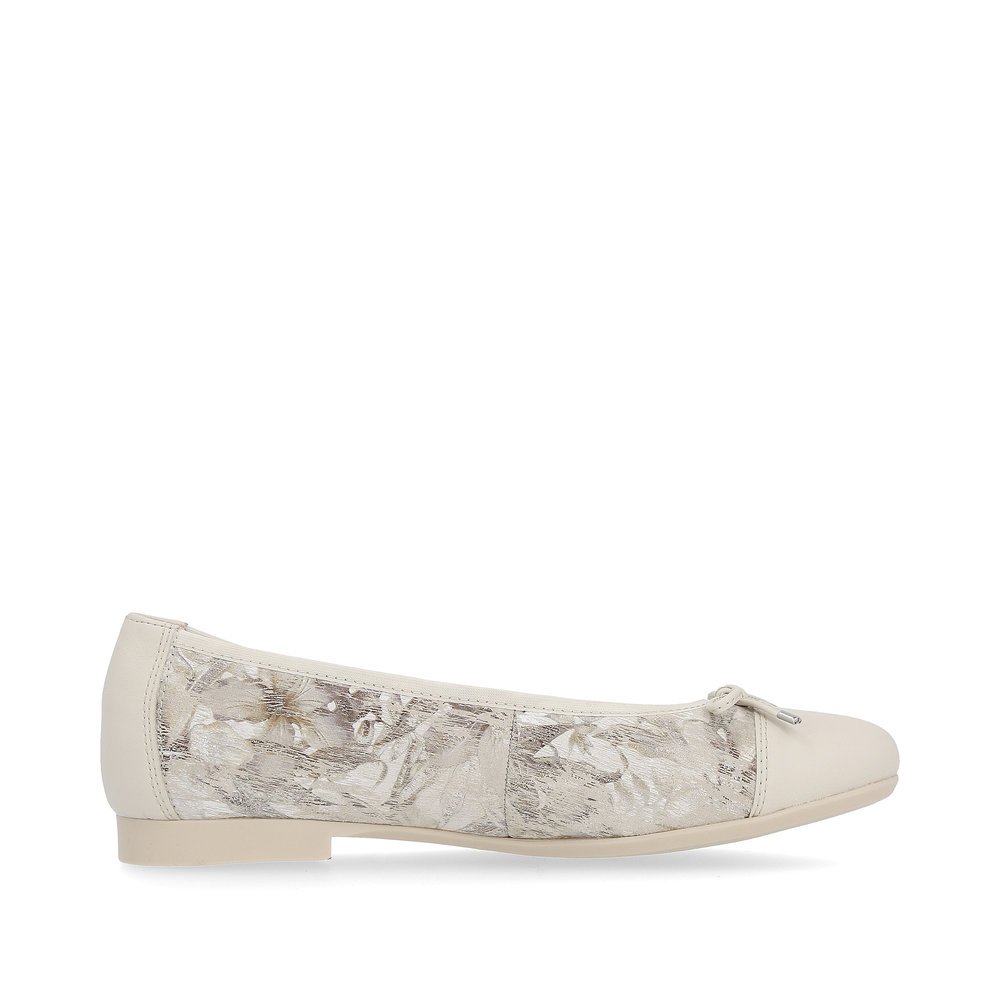 Cream beige remonte women´s ballerinas D0K04-60 with floral pattern. Shoe inside.