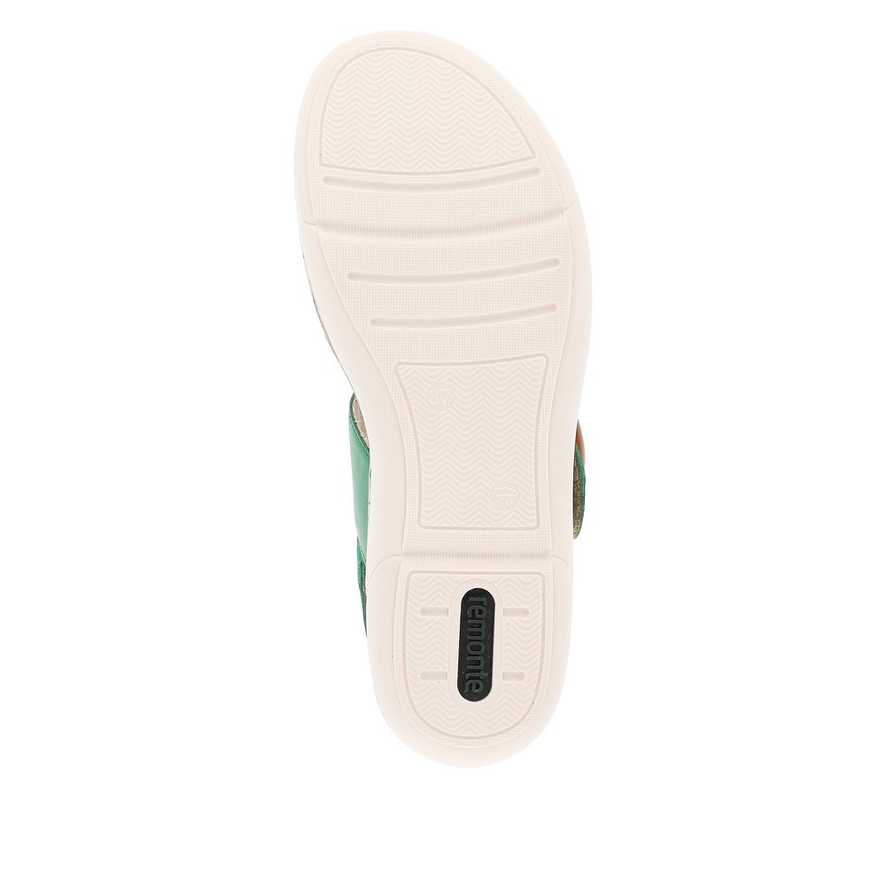 remonte sandales à lanières vertes femmes R6853-53 avec fermeture velcro. Semelle extérieure de la chaussure.