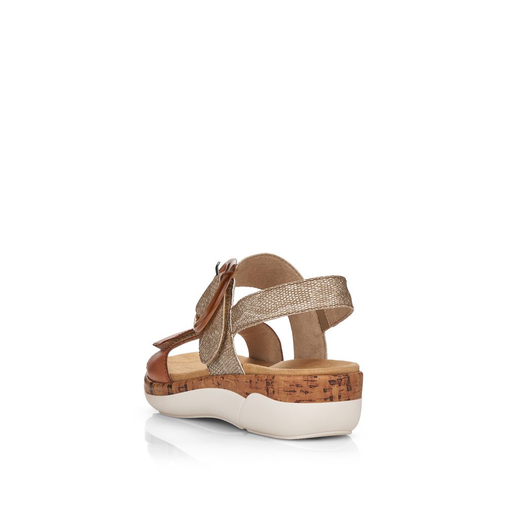 Brown remonte women´s strap sandals R6853-90 with hook and loop fastener. Shoe from the back.