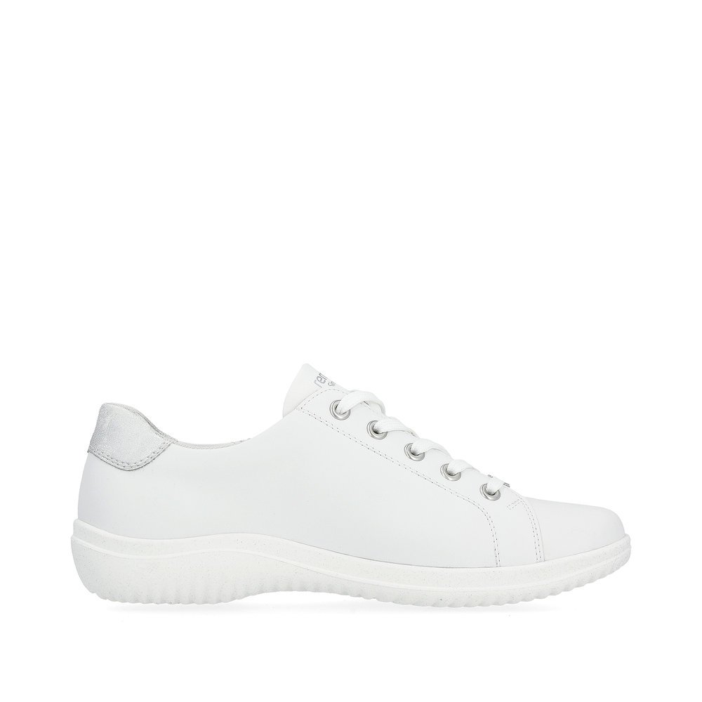 White remonte women´s lace-up shoes D1E00-81 with a zipper and comfort width G. Shoe inside.