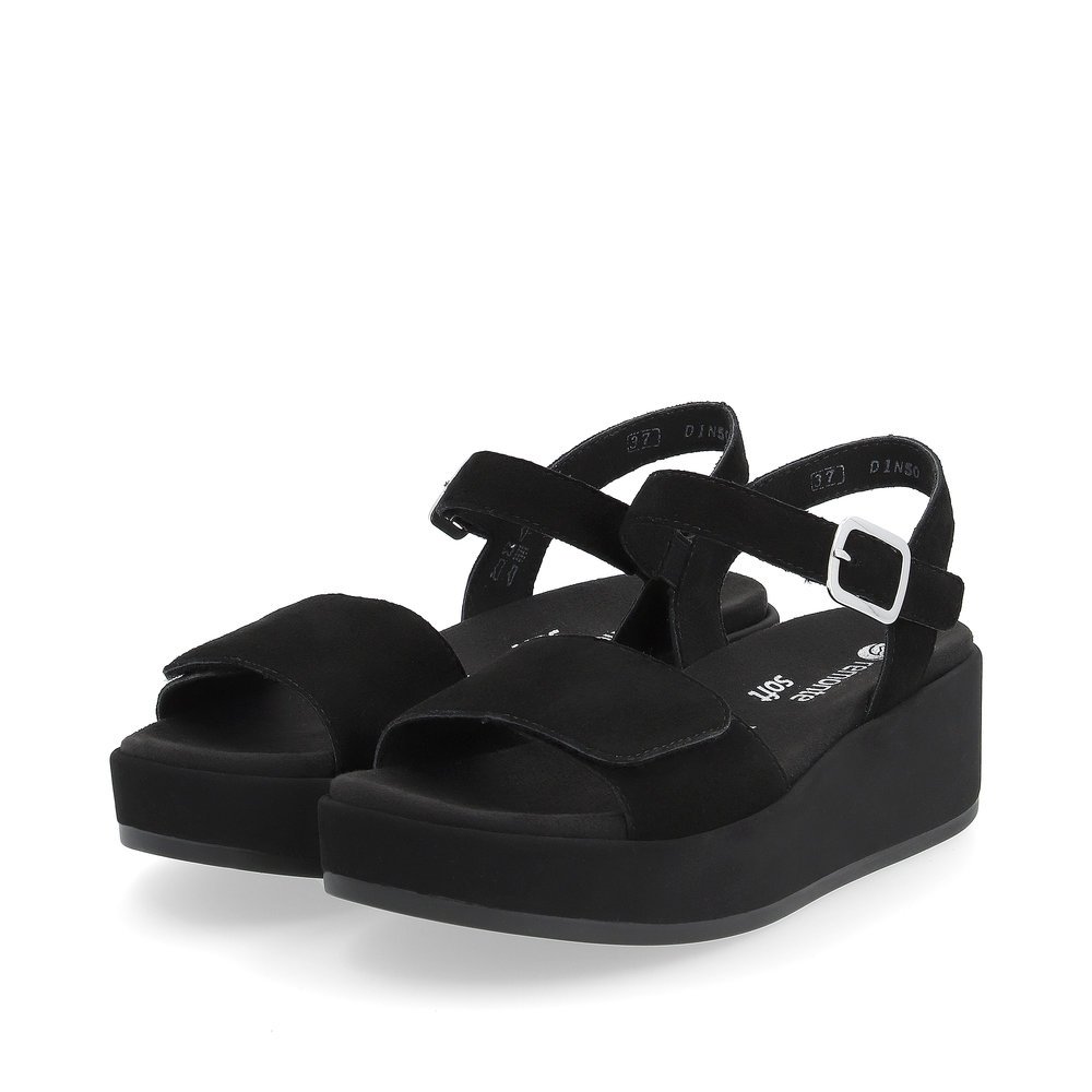 Night black remonte women´s strap sandals D1N50-00 with a hook and loop fastener. Shoes laterally.