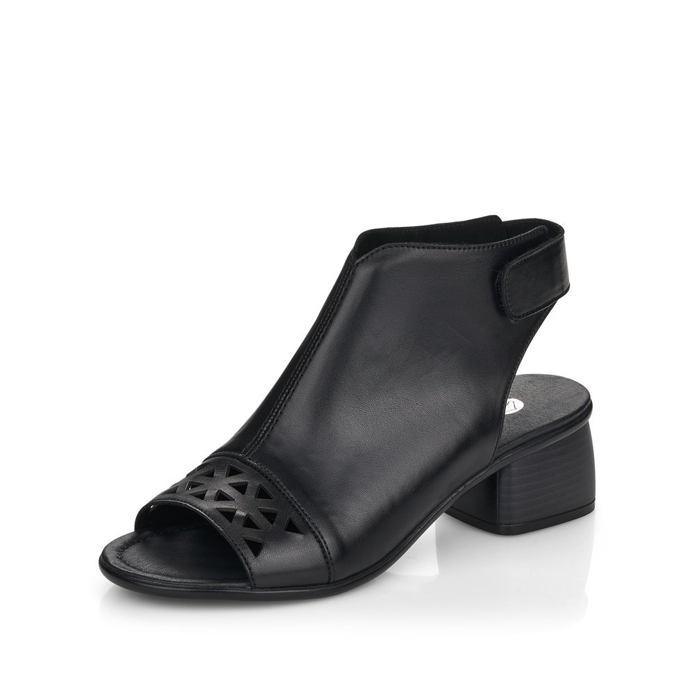 Diamond black remonte women´s strap sandals R8772-00 with a hook and loop fastener. Shoe laterally.
