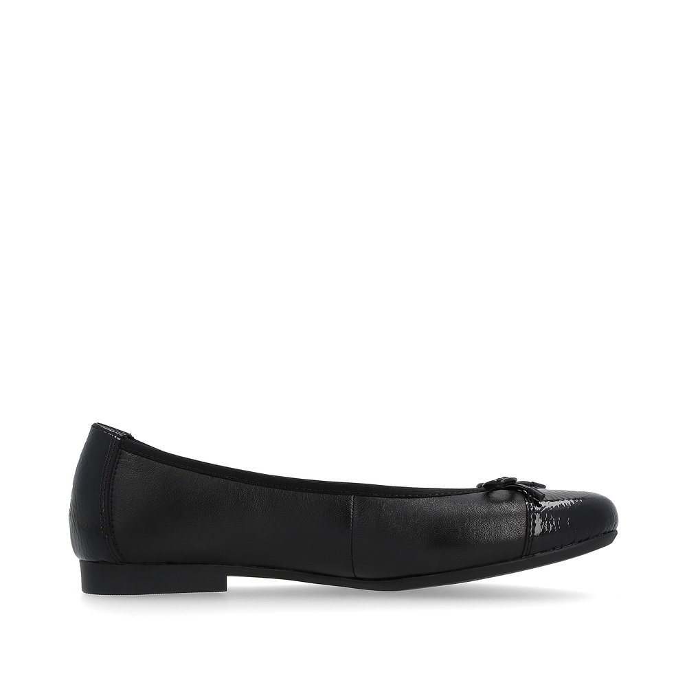 Midnight black remonte women´s ballerinas D0K04-00 with decorative bow. Shoe inside.