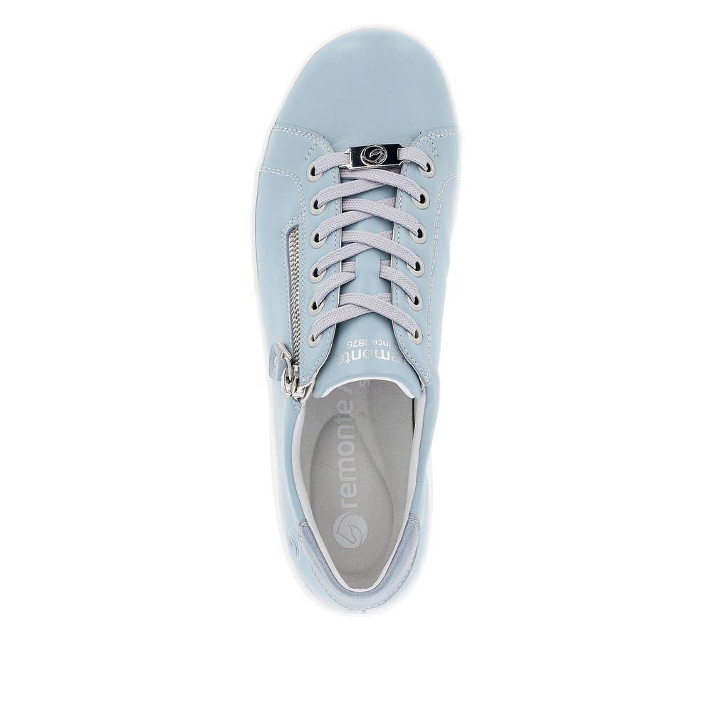 Baby blue remonte women´s lace-up shoes D1E03-10 with a zipper and comfort width G. Shoe from the top.