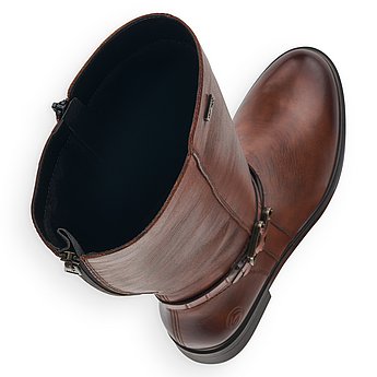 Braune Stiefel leicht wärmend aus Glattleder mit Reißverschluss, wasserabweisendem Remonte TEX und Wechselfußbett. Schuhe Innenseite.