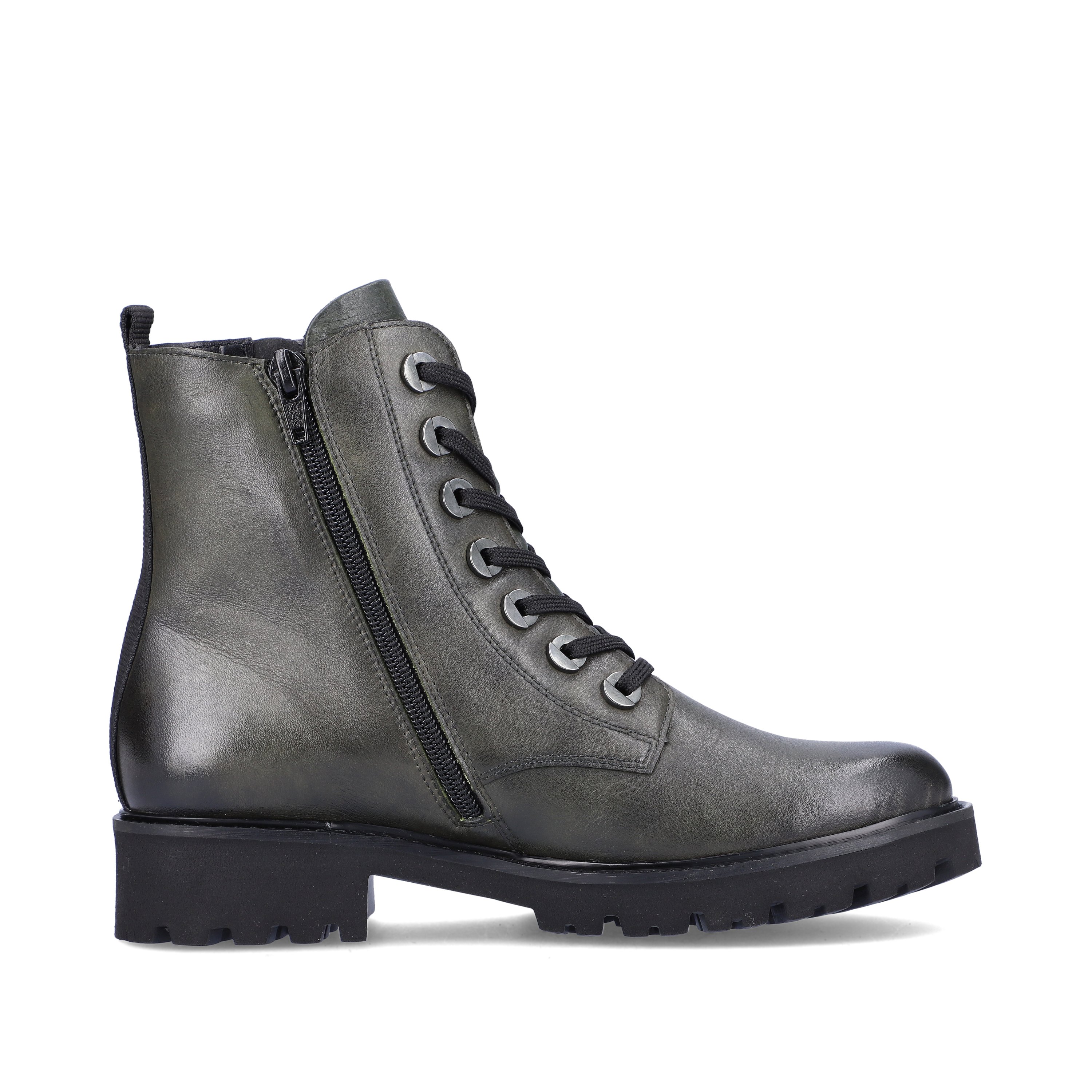 Green-grey remonte women´s biker boots D8671-52 with especially light sole. Shoe inside