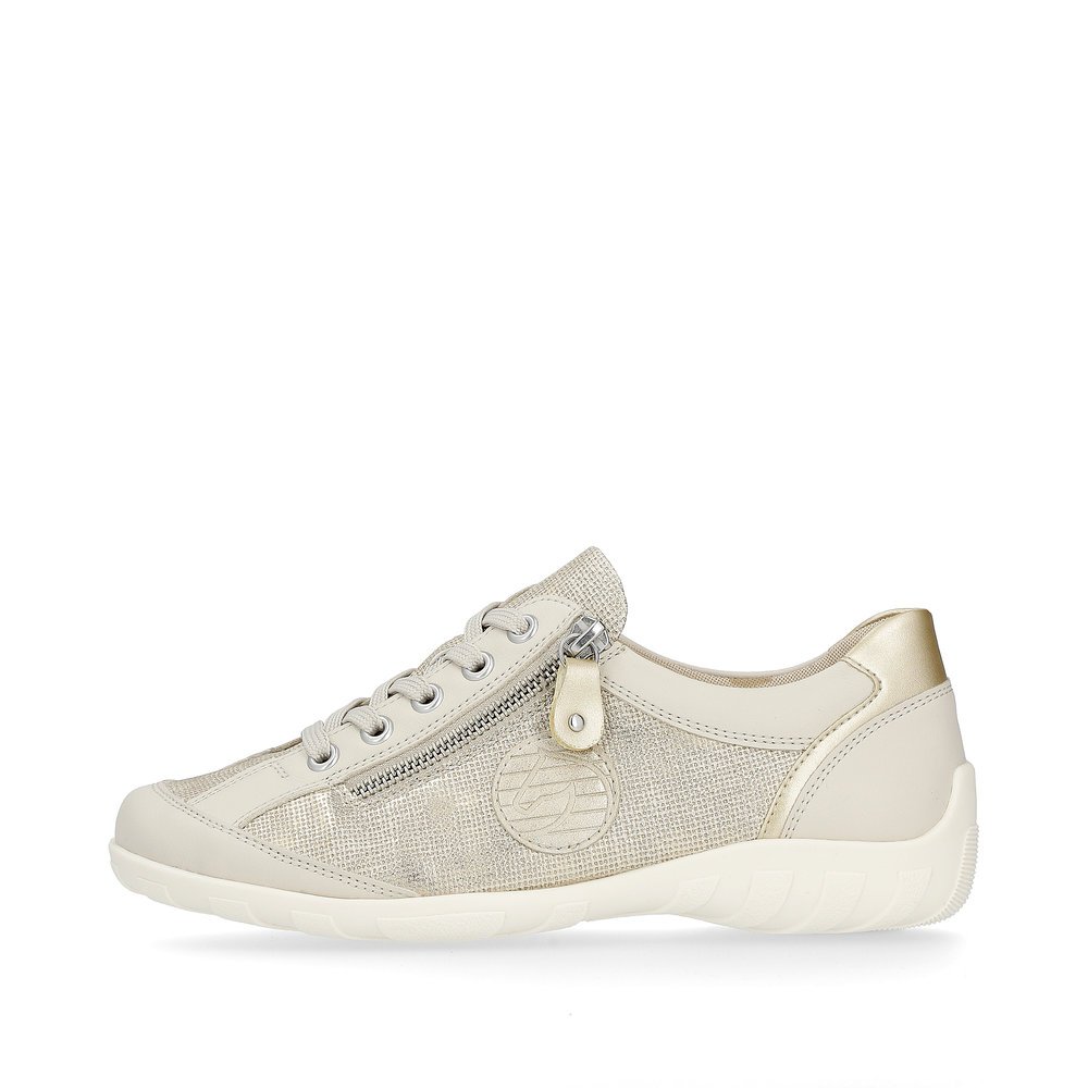 Beige remonte women´s lace-up shoes R3408-60 with a zipper and comfort width G. Outside of the shoe.