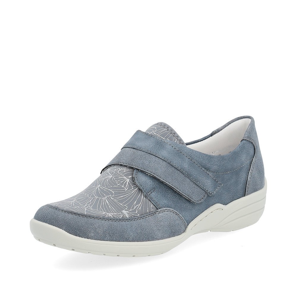 Blue remonte women´s slippers R7600-13 with hook and loop fastener. Shoe laterally.