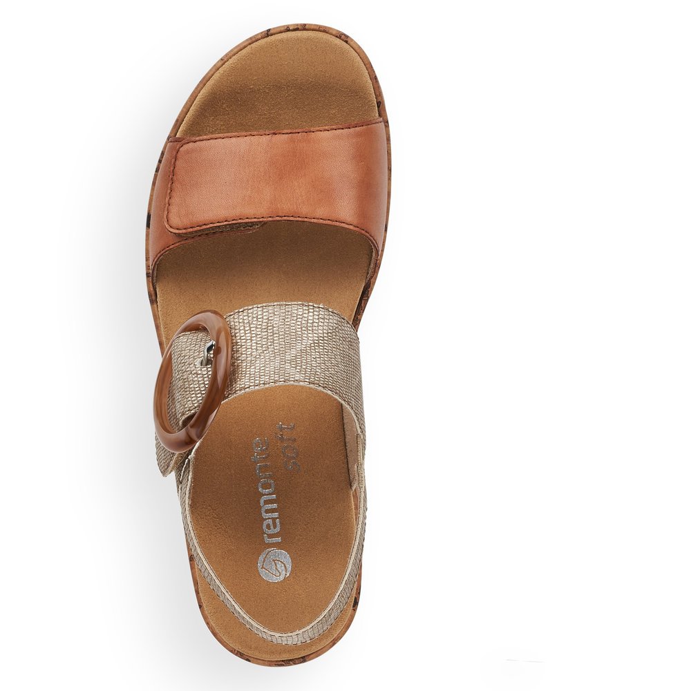 Brown remonte women´s strap sandals R6853-90 with hook and loop fastener. Shoe from the top.