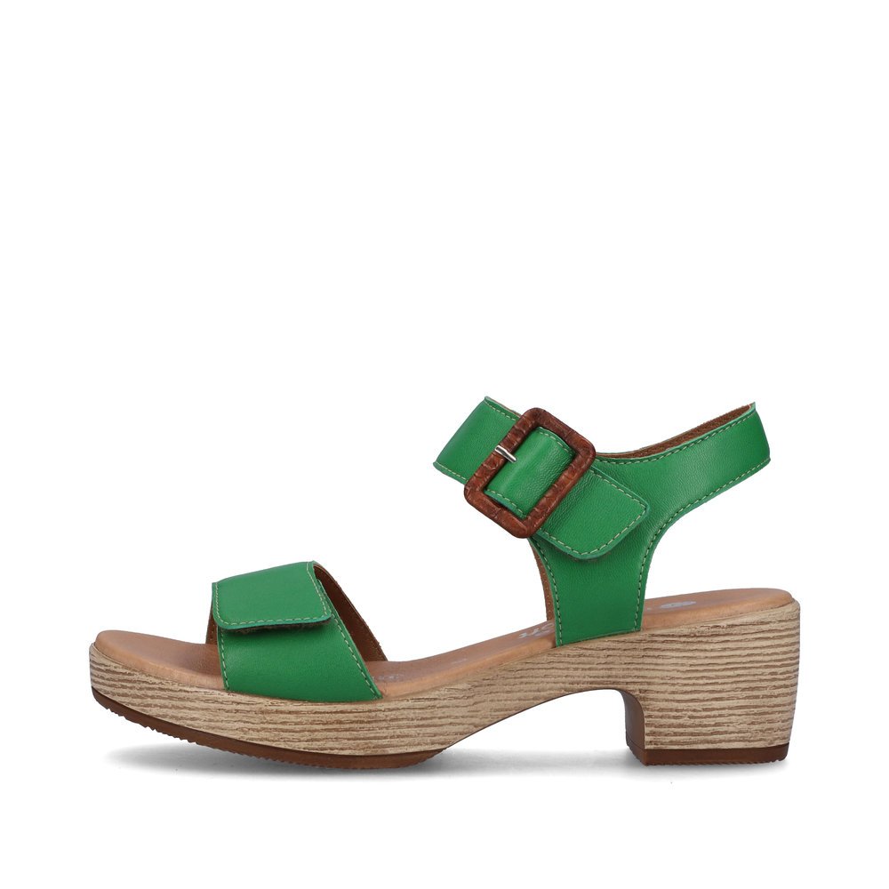 Emerald green remonte women´s strap sandals D0N52-52 with a hook and loop fastener. Outside of the shoe.