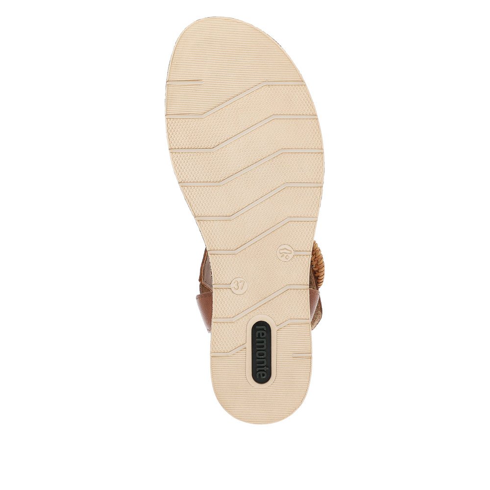 Brown remonte women´s wedge sandals D3067-24 with hook and loop fastener. Outsole of the shoe.