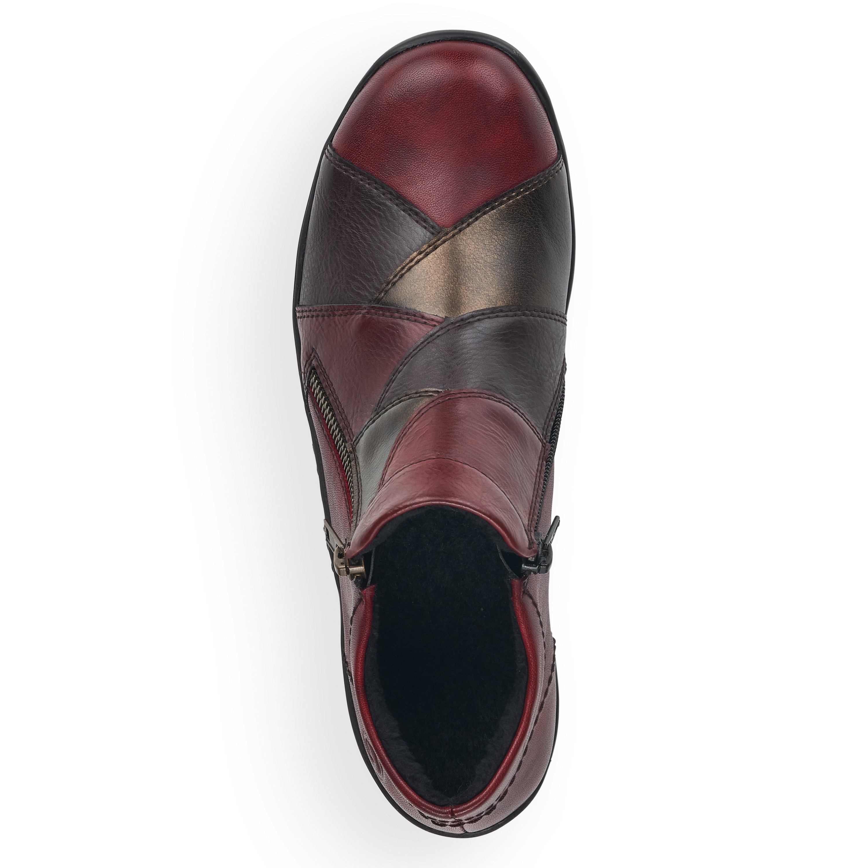 Dark red remonte women´s slippers R7674-36 with a zipper as well as light sole. Shoe from the top