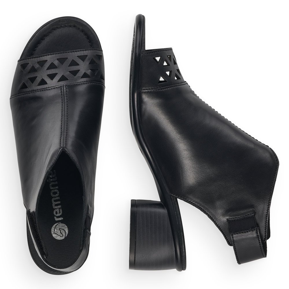 Diamond black remonte women´s strap sandals R8772-00 with a hook and loop fastener. Shoe from the top, lying.