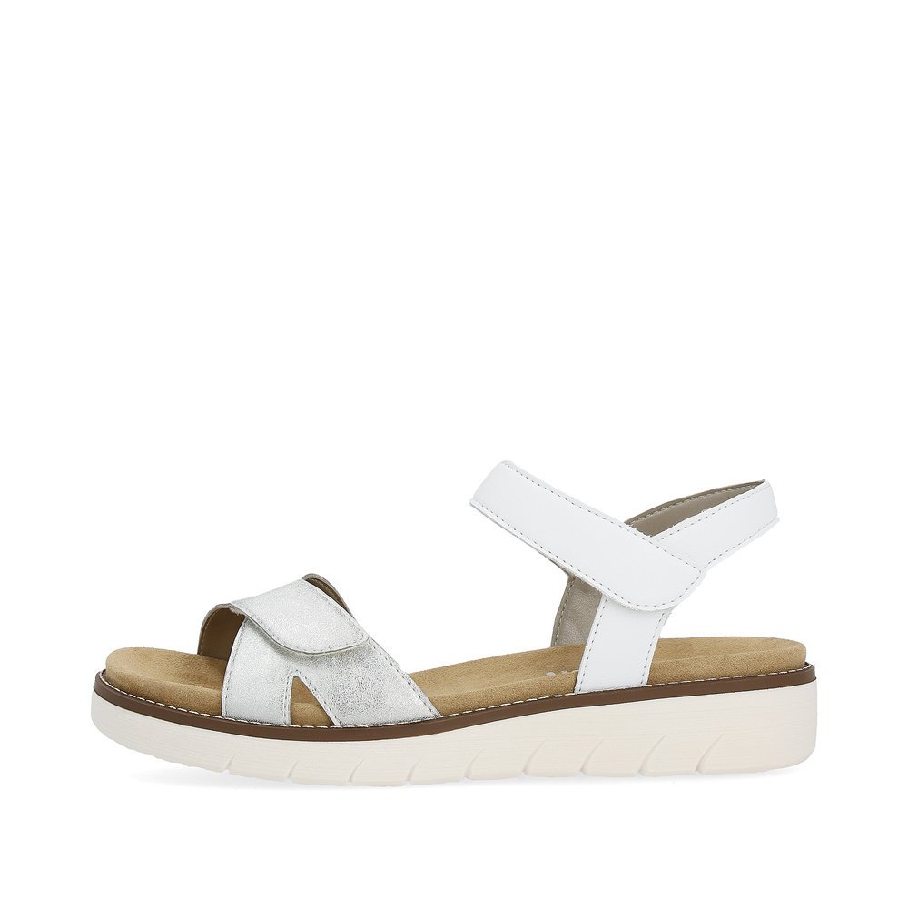 White remonte women´s strap sandals D2049-82 with a hook and loop fastener. Outside of the shoe.