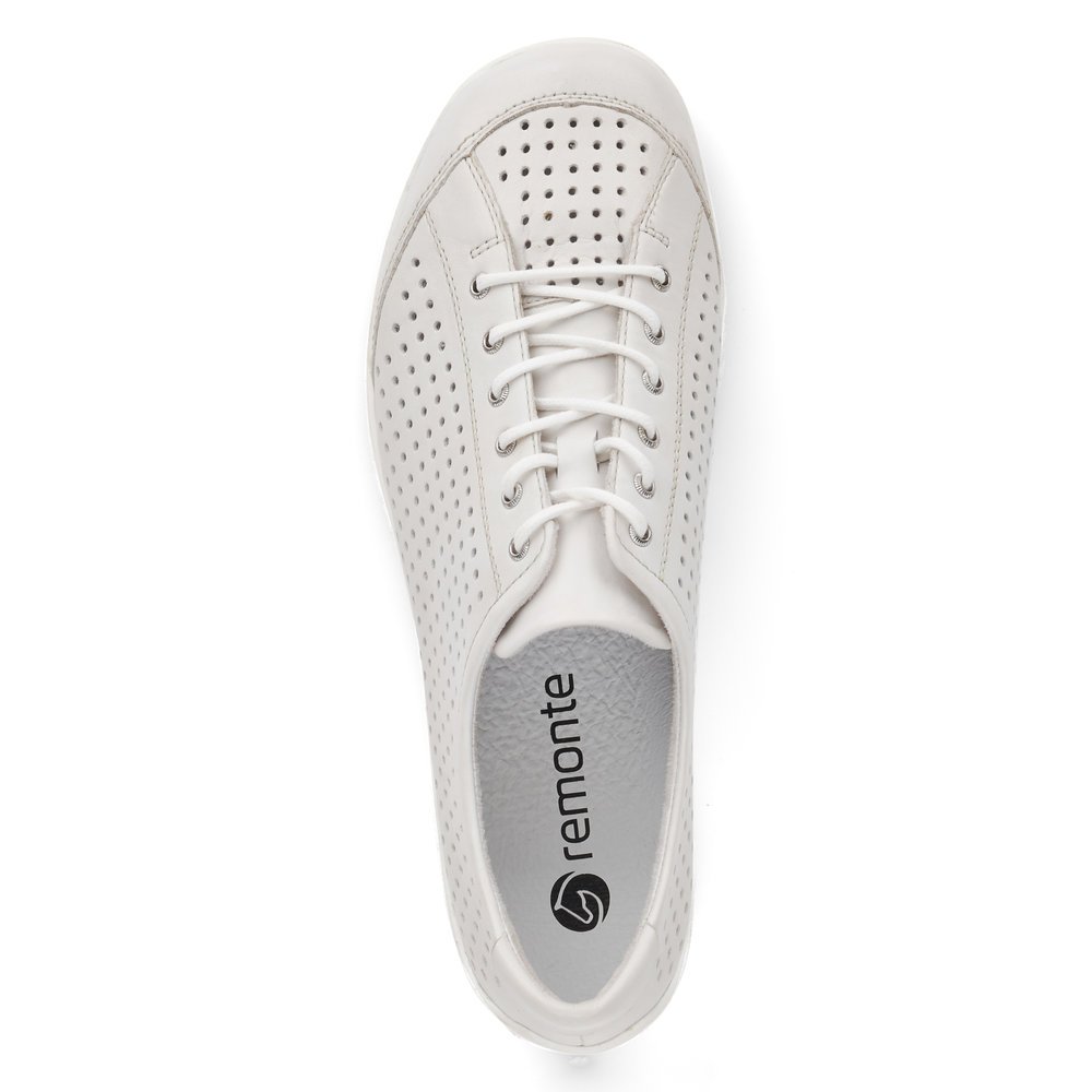 White remonte women´s lace-up shoes R3401-80 with perforated look. Shoe from the top.