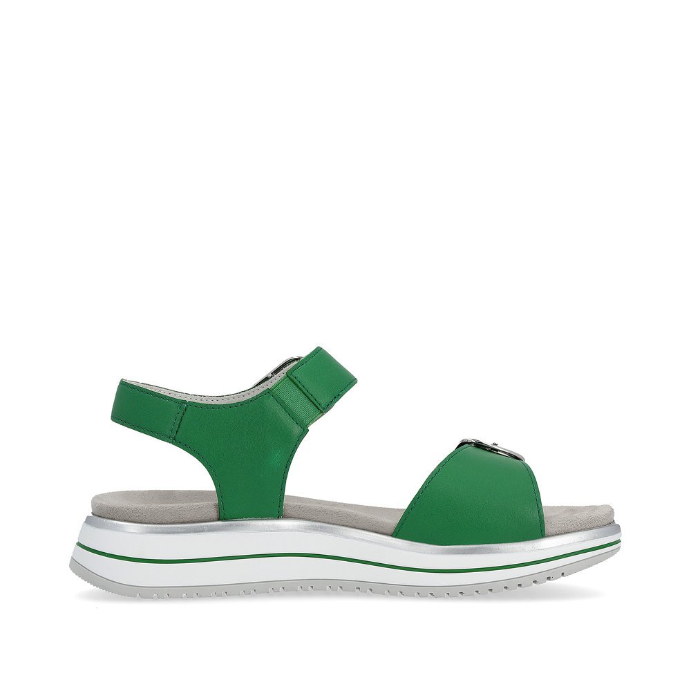 remonte sandales à lanières vertes femmes D1J51-52 avec fermeture velcro. Intérieur de la chaussure.
