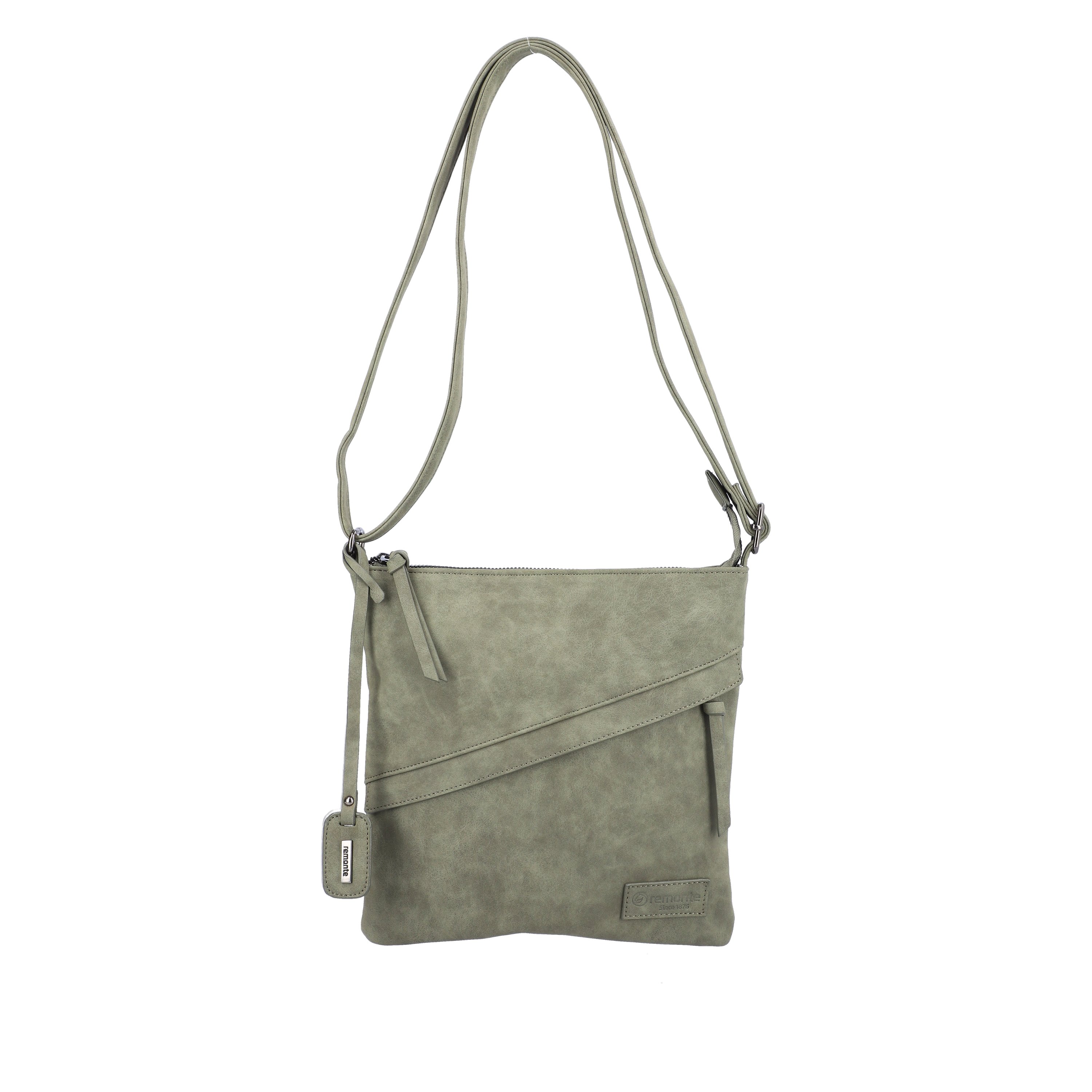 remonte women´s bag Q0619-54 in green made of imitation leather with zipper from the front.
