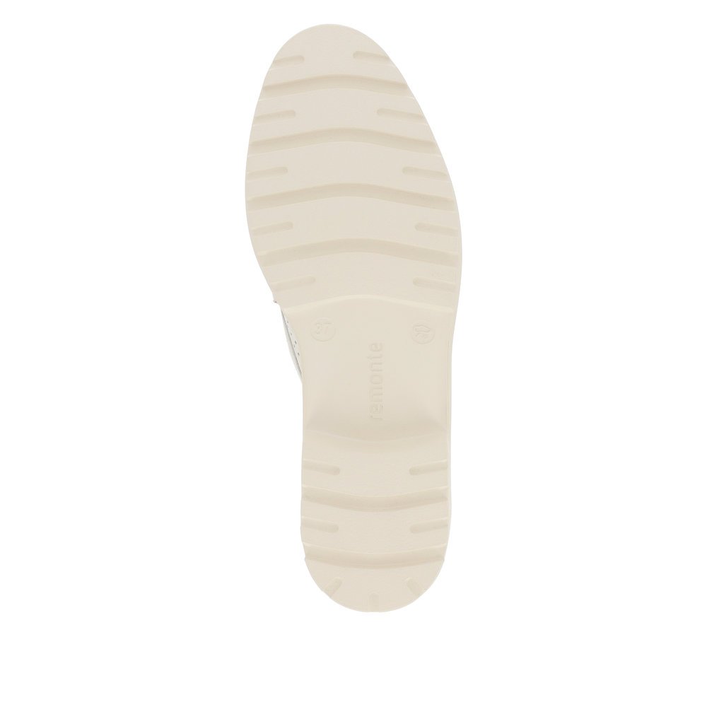 Beige remonte women´s loafers D1H03-60 with elastic insert and perforated look. Outsole of the shoe.