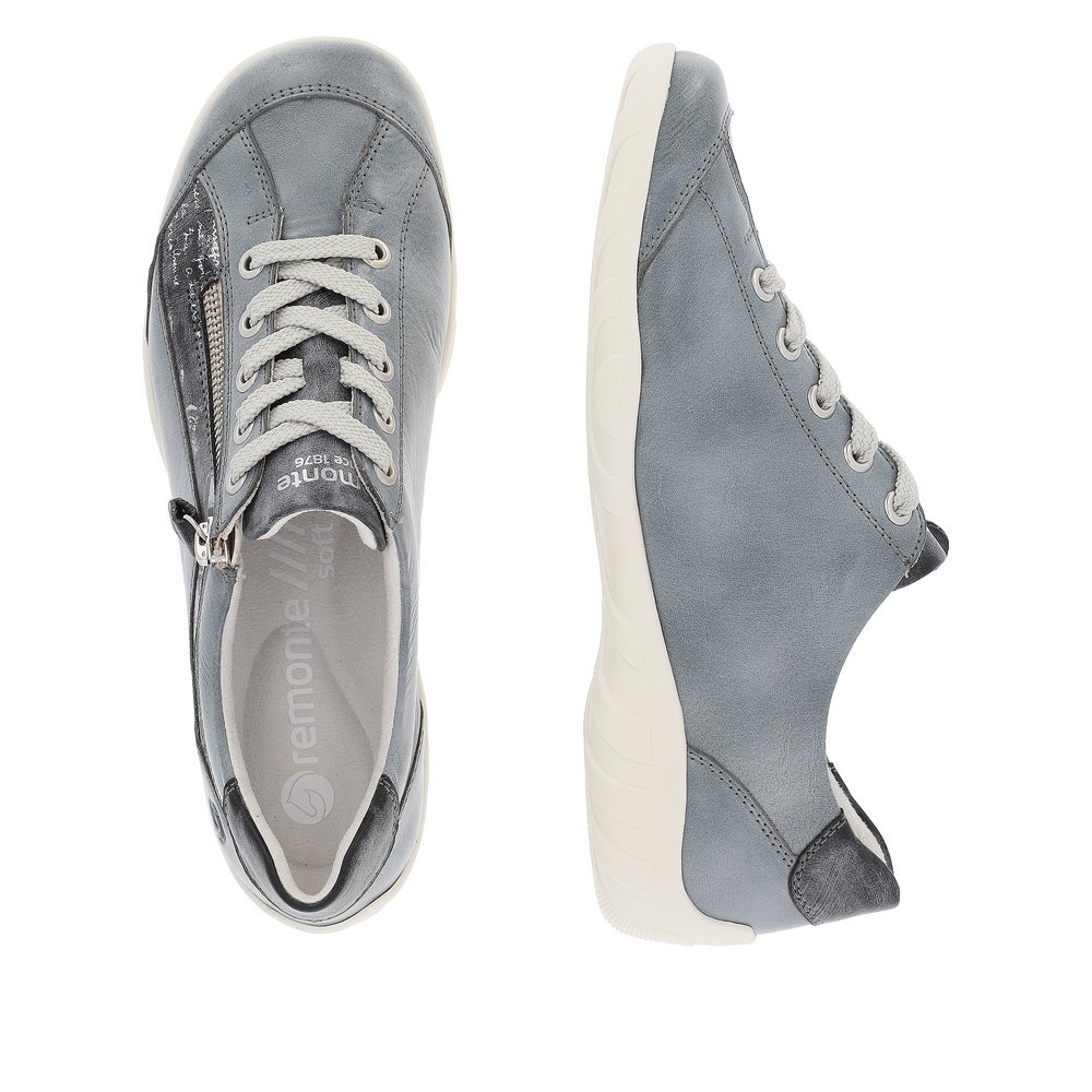 Blue remonte women´s lace-up shoes R3412-14 with zipper and comfort width G. Shoe from the top, lying.
