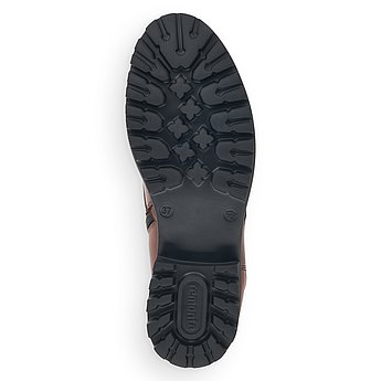 Braune Stiefeletten aus Glattleder mit Reißverschluss und Schnürung und Wechselfußbett. Schuh Laufsohle. 