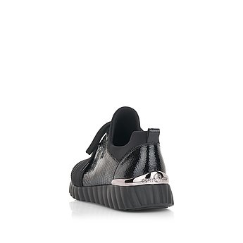Schwarze Halbschuhe aus Kunstleder mit Lite'n Soft Technologie, ultraleichter und rutschfester Laufsohle, extra weicher Komfort Einlegesohle und Wechselfußbett. Schuh von hinten.