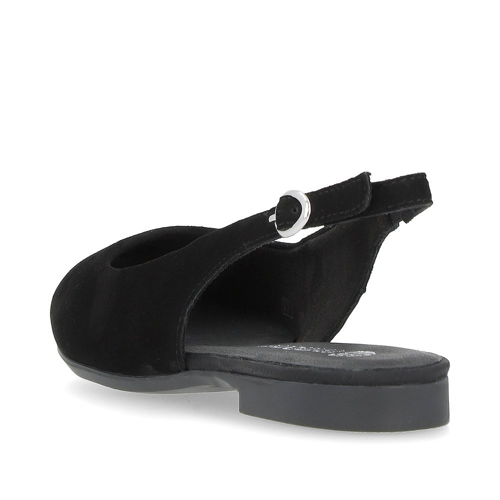 Jet black remonte women´s slingback pumps D0K07-00 with buckle and soft cover sole. Shoe from the back.