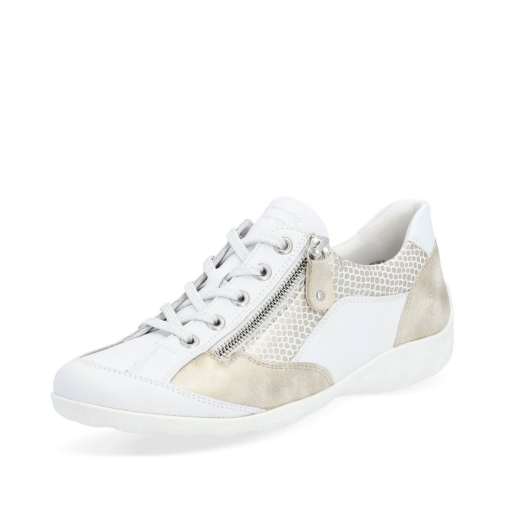 White remonte women´s lace-up shoes R3410-81 with zipper and comfort width G. Shoe laterally.