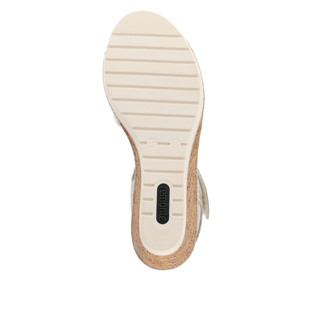 remonte sandales compensées argent femmes R6252-91 avec fermeture velcro. Semelle extérieure de la chaussure.