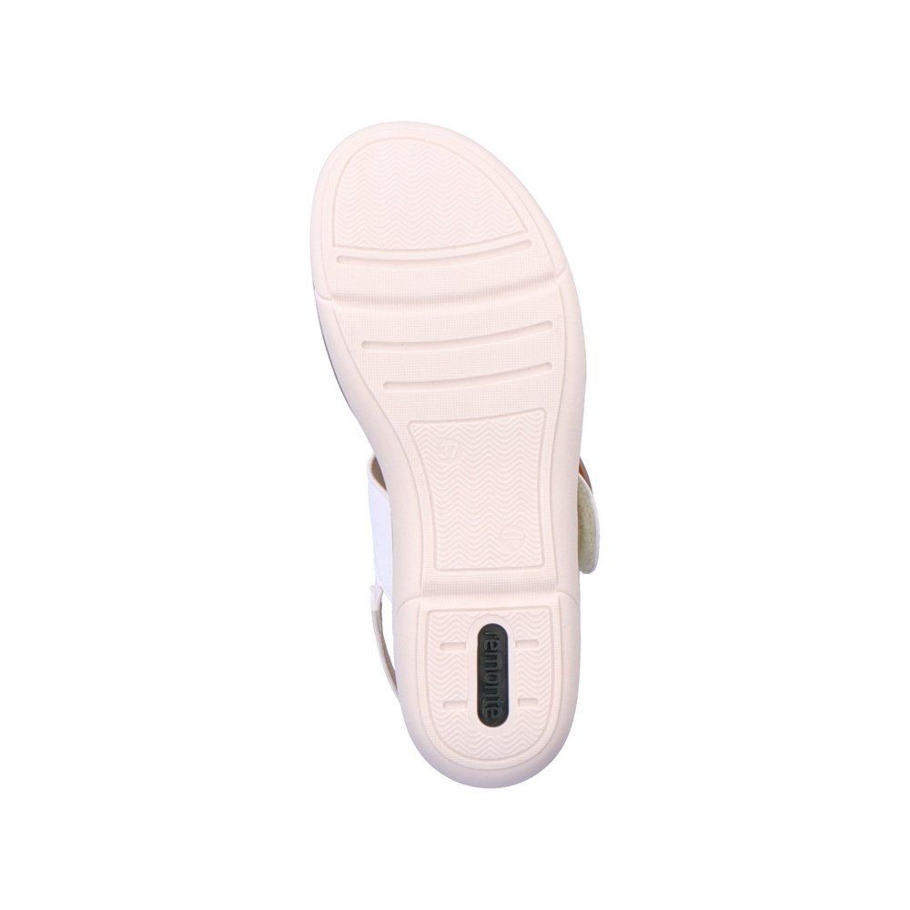 Classy white remonte women´s strap sandals R6853-80 with hook and loop fastener. Outsole of the shoe.