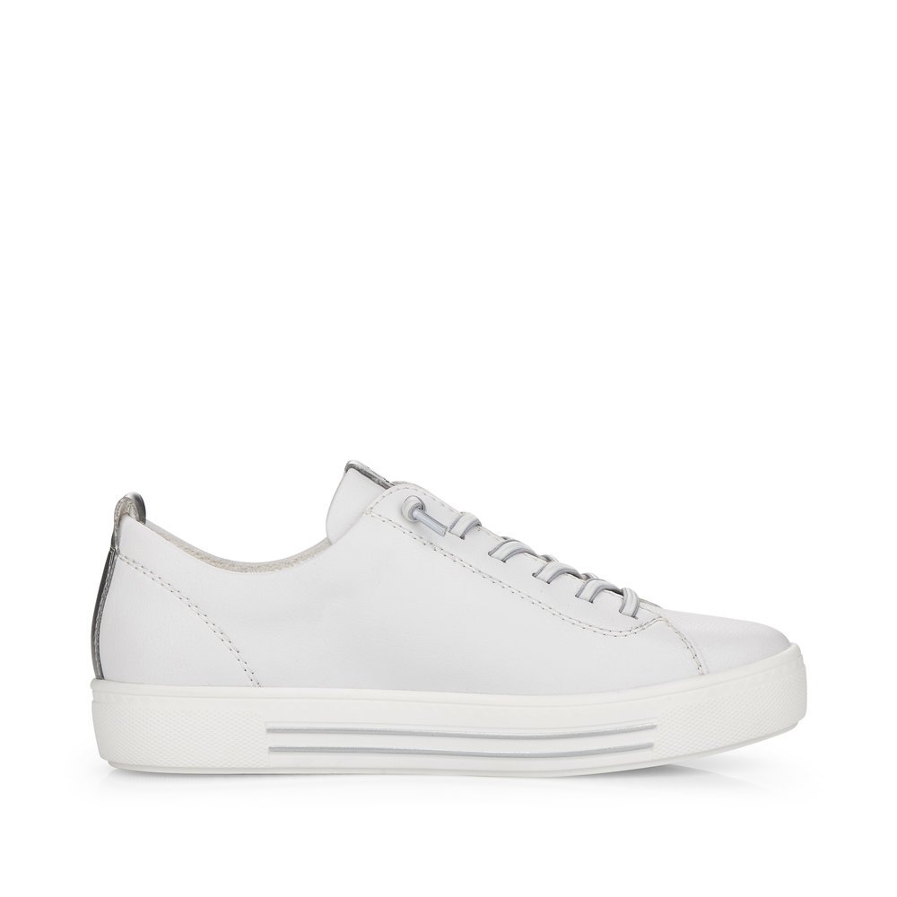 White remonte women´s sneakers D0913-80 with lacing and comfort width G. Shoe inside.