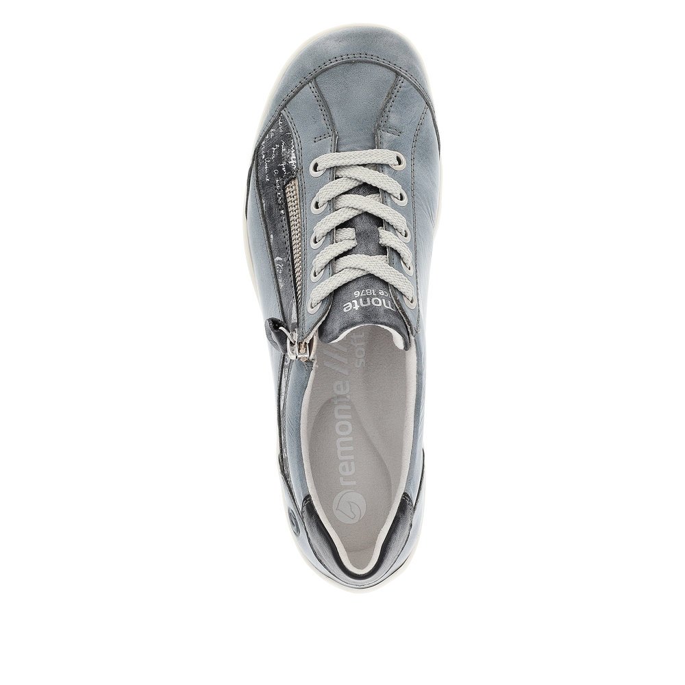 Blue remonte women´s lace-up shoes R3412-14 with zipper and comfort width G. Shoe from the top.