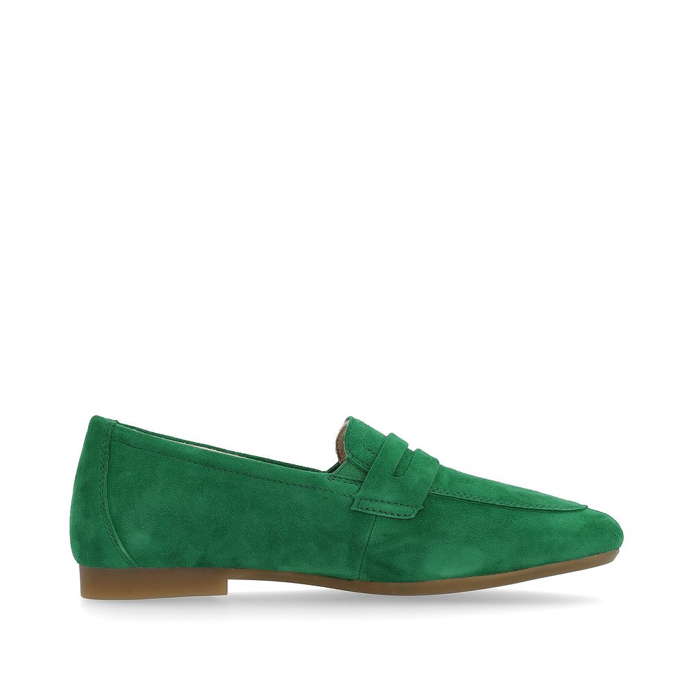 Emerald green remonte women´s loafers D0K02-52 with an elastic insert. Shoe inside.