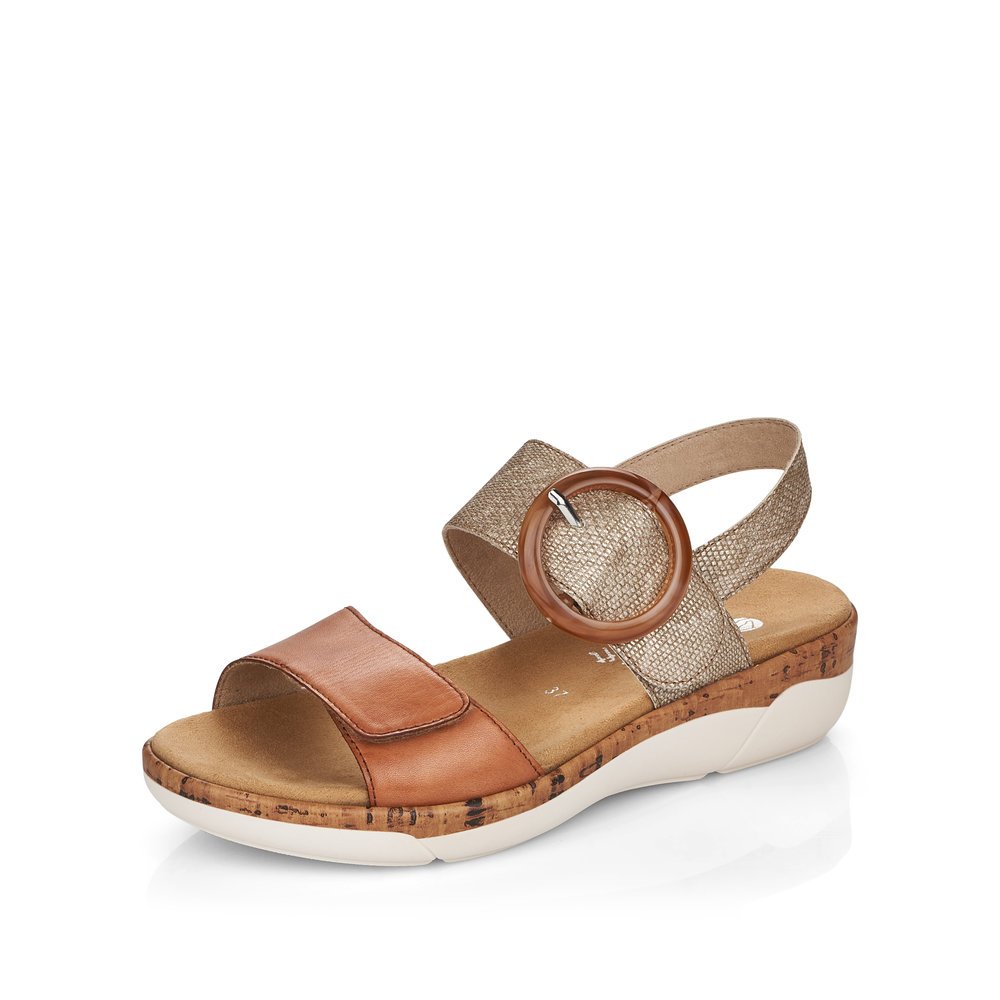 Brown remonte women´s strap sandals R6853-90 with hook and loop fastener. Shoe laterally.
