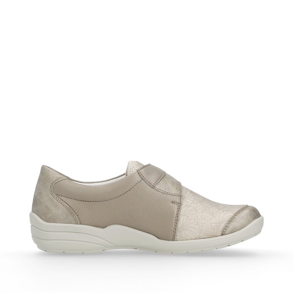 Metallic beige remonte women´s slippers R7600-91 with hook and loop fastener. Shoe inside.