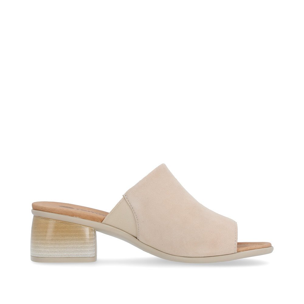 Clay beige remonte women´s mules R8752-60 with cushioning sole with block heel. Shoe inside.
