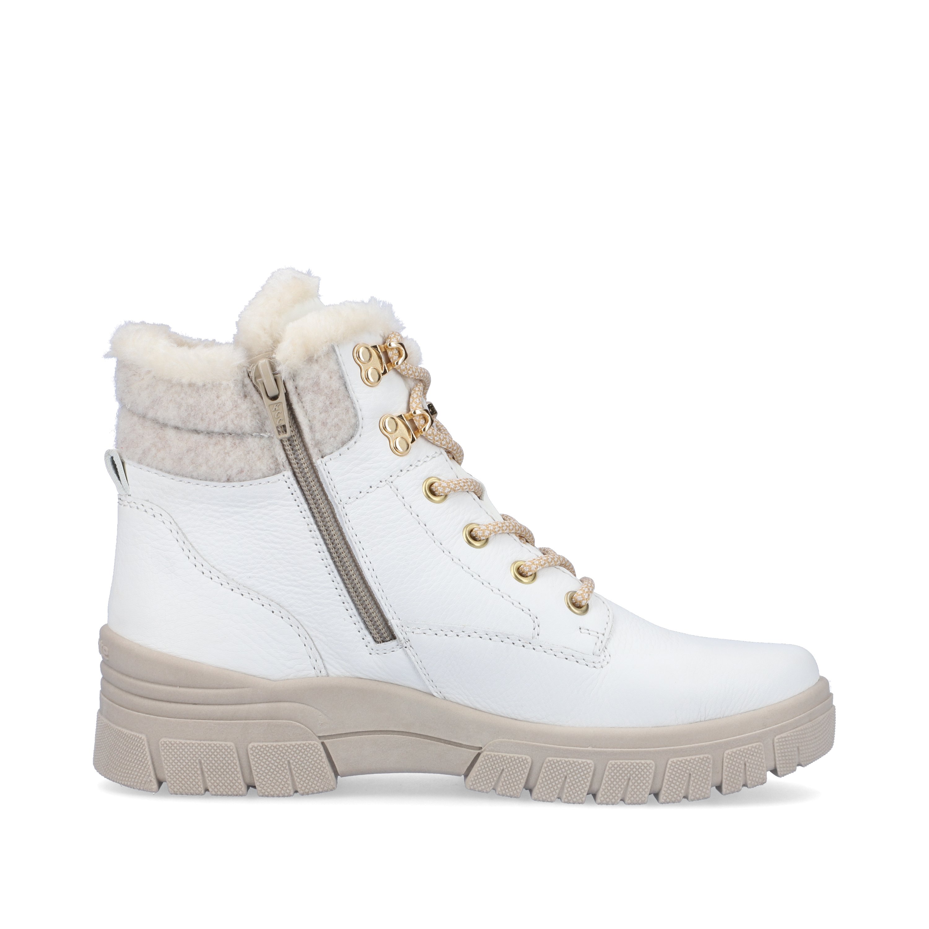 Off-white remonte women´s lace-up boots D0E71-80 with lacing and zipper. Shoe inside