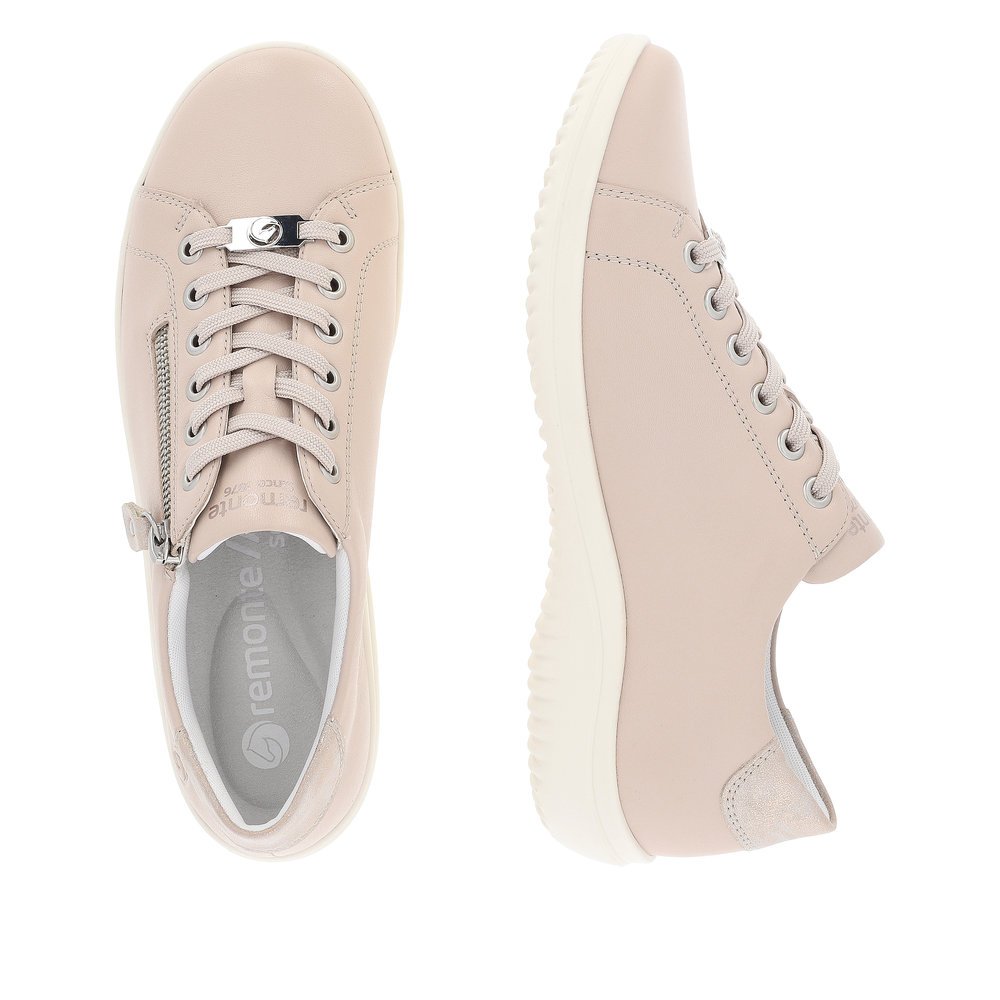 Pink remonte women´s lace-up shoes D1E03-31 with a zipper and comfort width G. Shoe from the top, lying.