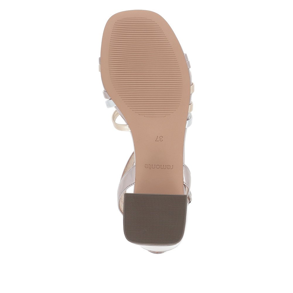 Metallic vegan remonte women´s strap sandals D1L52-90 with a buckle. Outsole of the shoe.