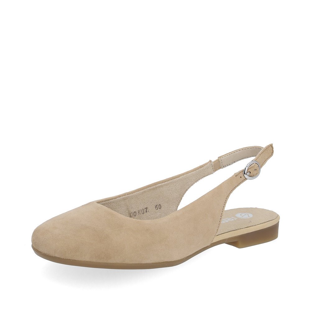 Beige remonte women´s slingback pumps D0K07-60 with buckle and soft cover sole. Shoe laterally.