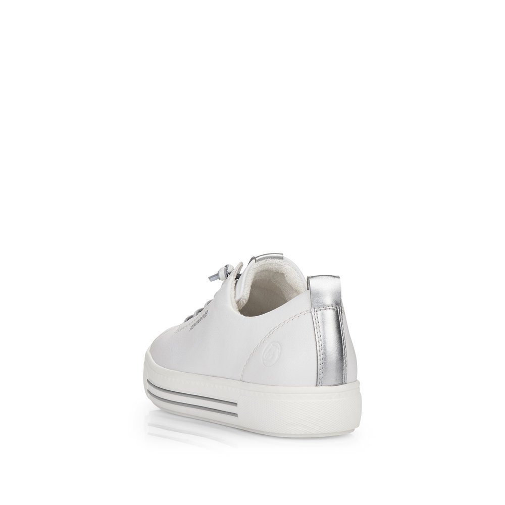 White remonte women´s sneakers D0913-80 with lacing and comfort width G. Shoe from the back.