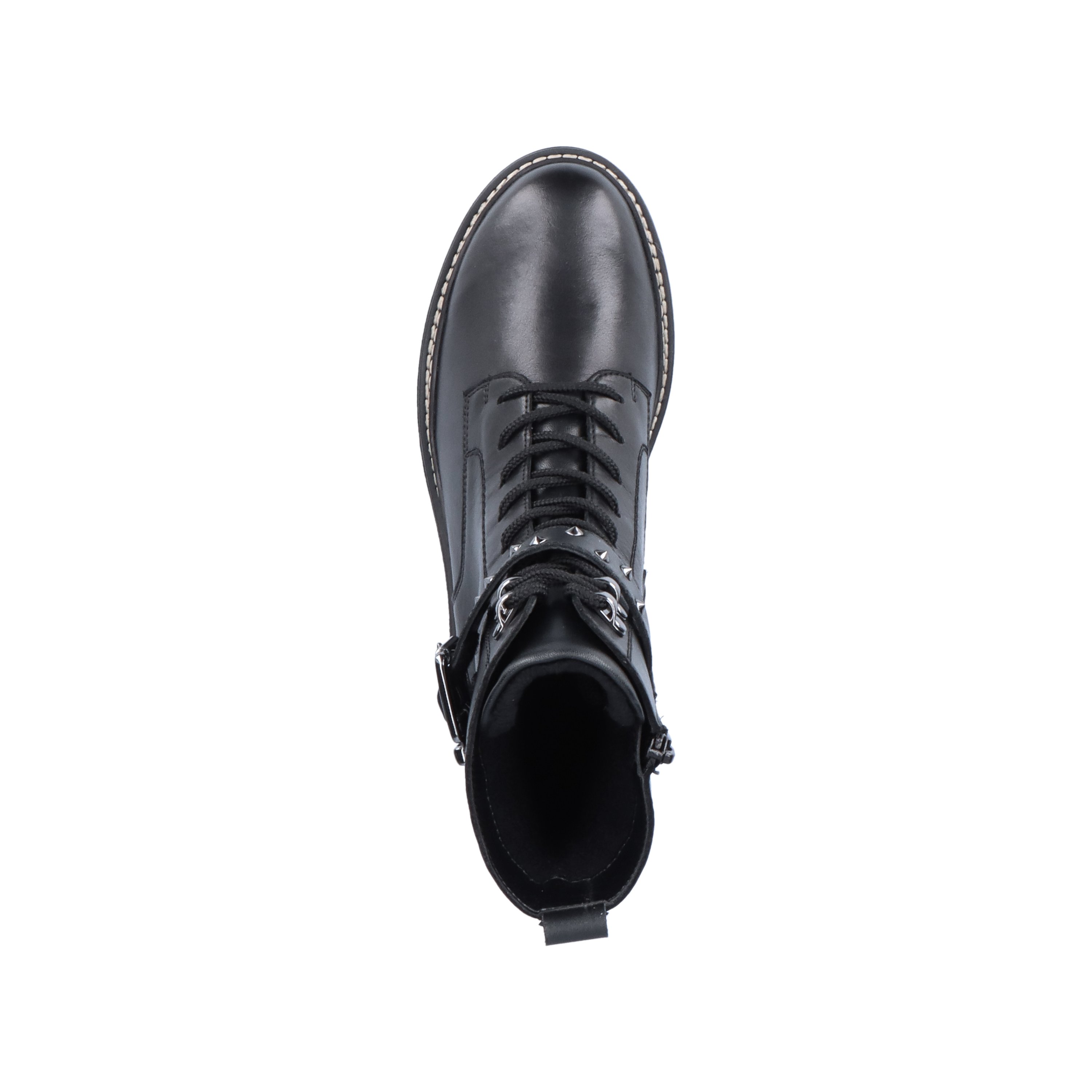 Jet black remonte women´s biker boots D0B73-01 with cushioning profile sole. Shoe from the top