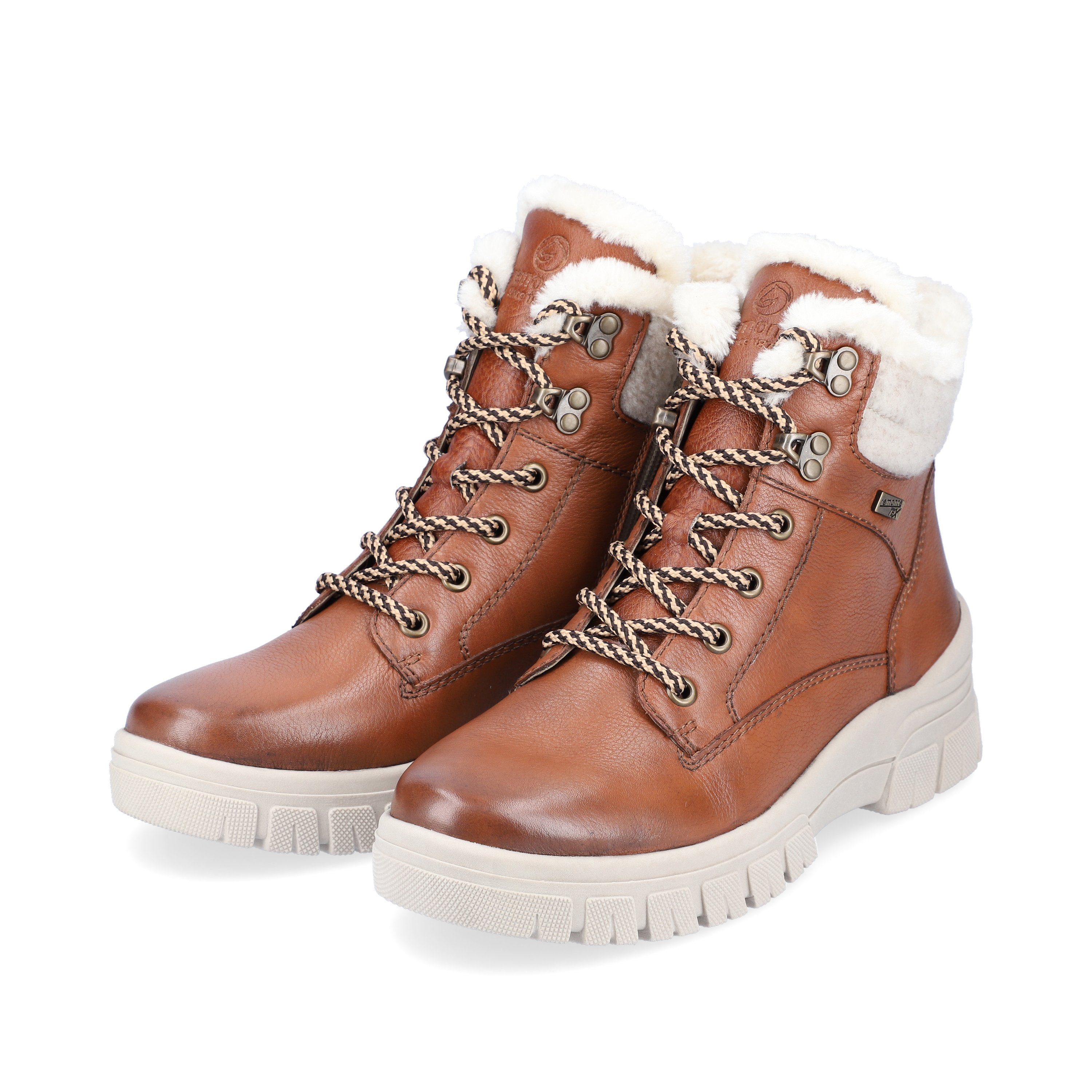 Brown remonte women´s lace-up boots D0E71-24 with light profile sole. Shoe laterally