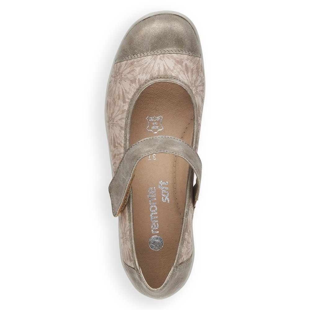 Grey remonte women´s ballerinas R7627-93 with a hook and loop fastener. Shoe from the top.