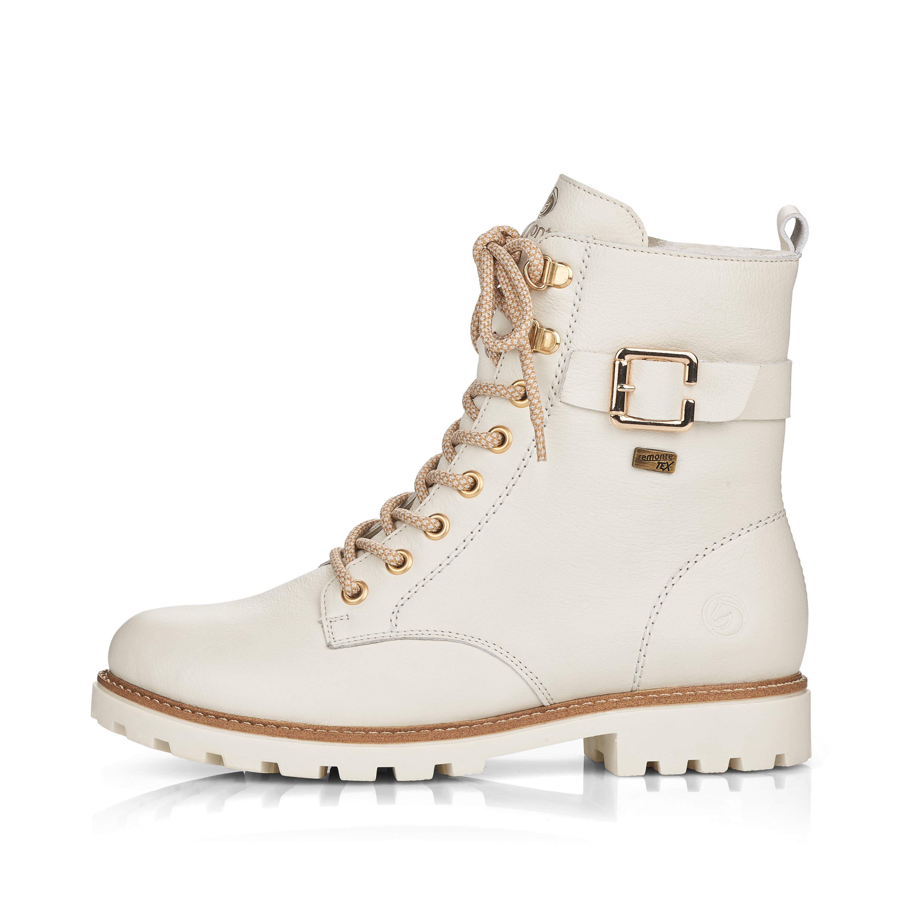 Off-white remonte women´s lace-up boots D8475-80 with flexible profile sole. The outside of the shoe
