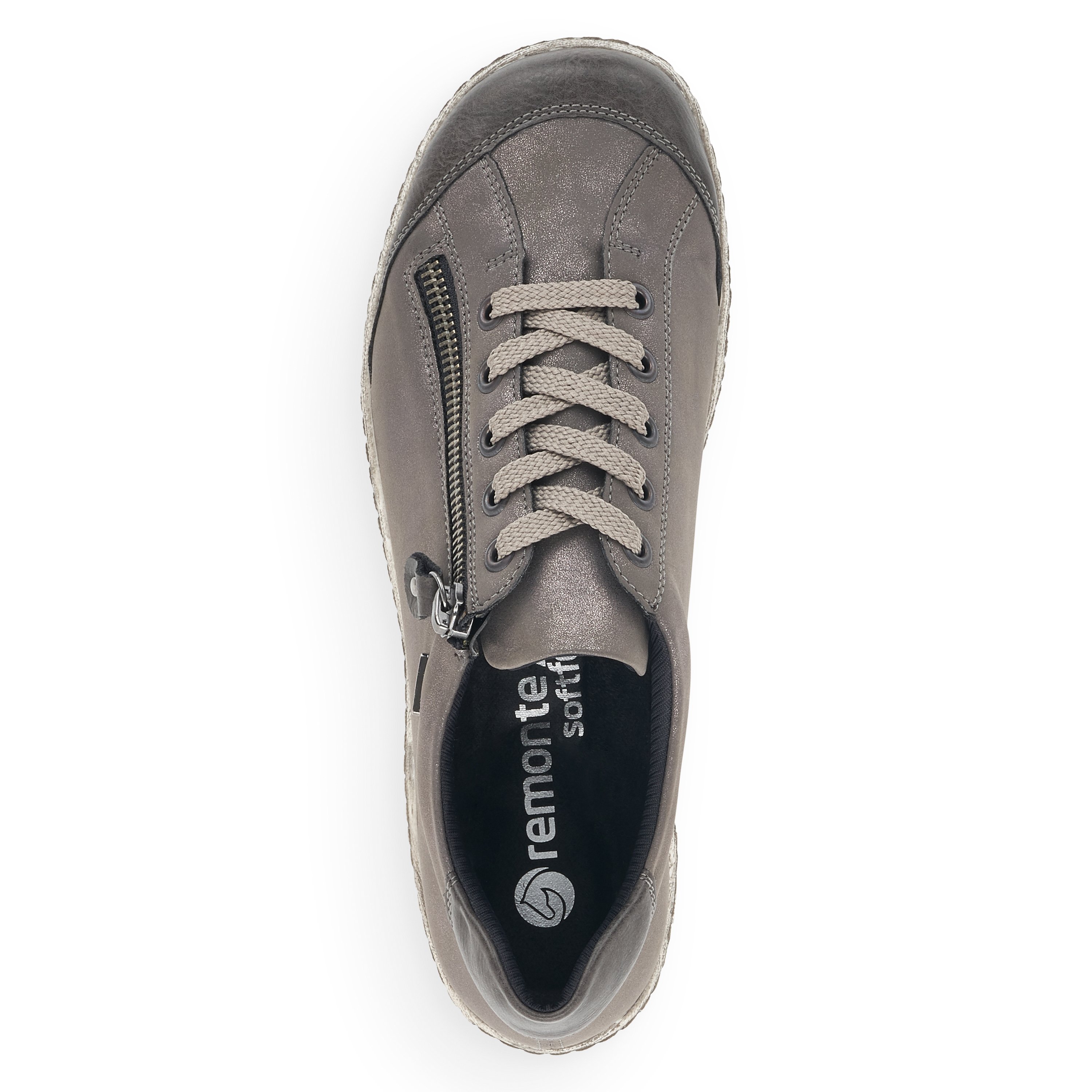 Silver grey remonte women´s lace-up shoes R1402-44 with flexible profile sole. Shoe from the top