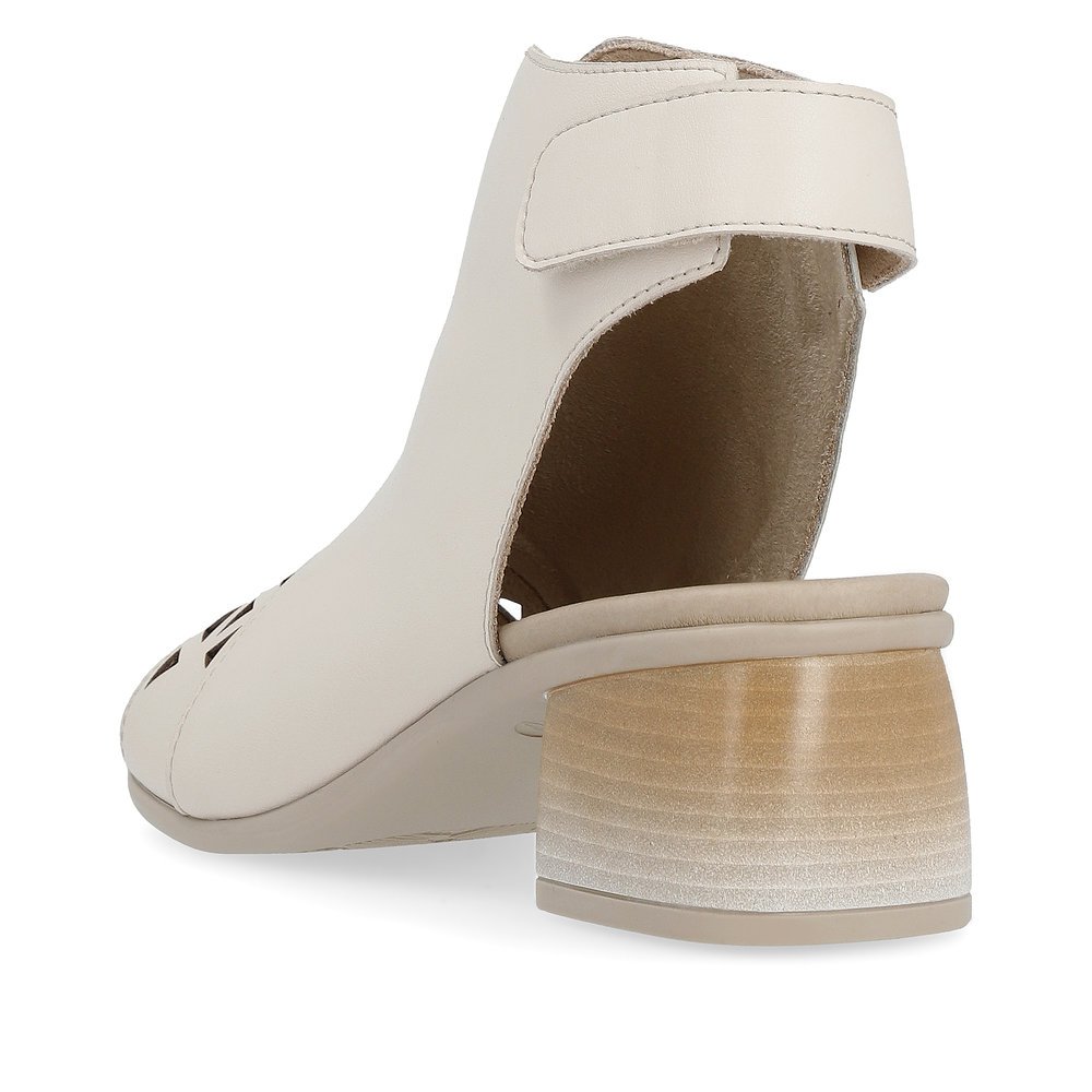 Vanilla beige remonte women´s strap sandals R8772-60 with a hook and loop fastener. Shoe from the back.