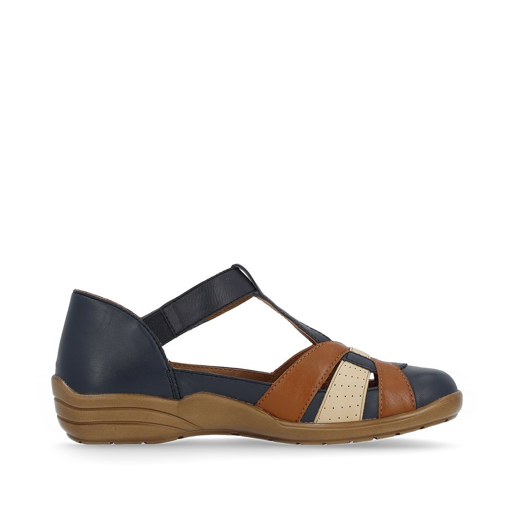 Navy blue remonte women´s strap sandals R7601-14 with a hook and loop fastener. Shoe inside.