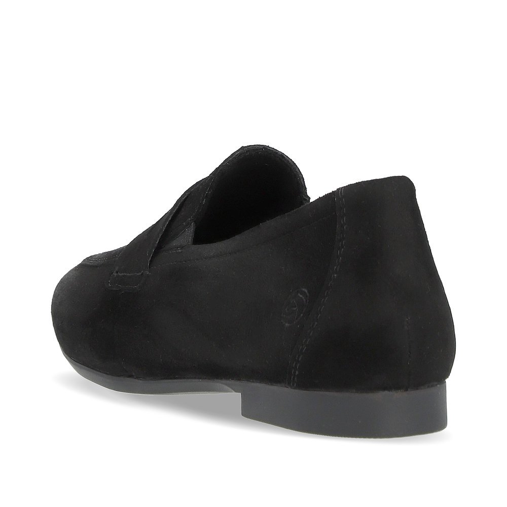 Night black remonte women´s loafers D0K02-00 with an elastic insert. Shoe from the back.