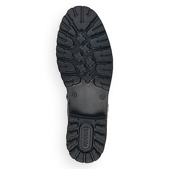 Schwarze Stiefeletten leicht wärmend aus Kunstlack mit Reißverschluss und Wechselfußbett. Schuh Laufsohle. 