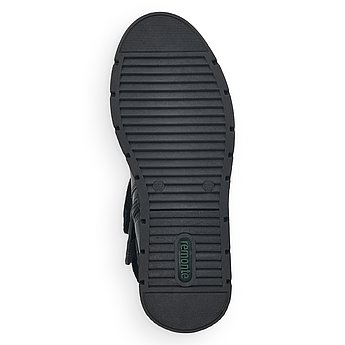Schwarze Stiefeletten warm gefüttert aus Lederimitat mit Reißverschluss, wasserabweisendem Remonte TEX und Wechselfußbett. Schuh Laufsohle. 